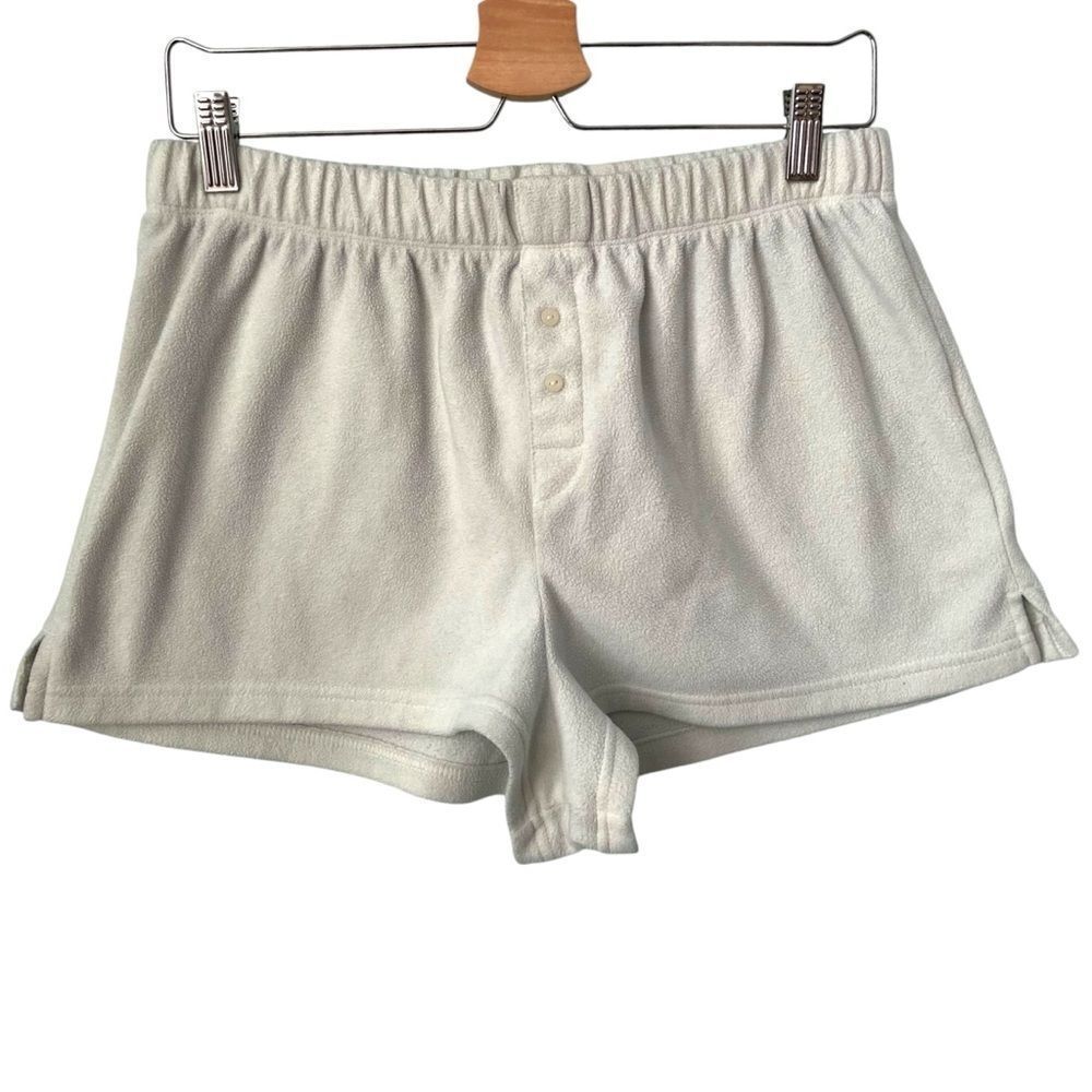 PINK VS Fleece Mini Shorts in Size Medium in Color Light Mint Green almost Cream